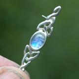 Rainbow Moonstone Celtic silver brooch