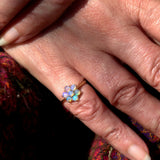 Opal flower cluster 375 gold vintage ring