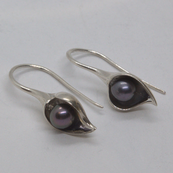 silver and Pearl Cala Lily drop earrings