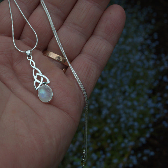 Moonstone solid silver Celtic pendant necklace