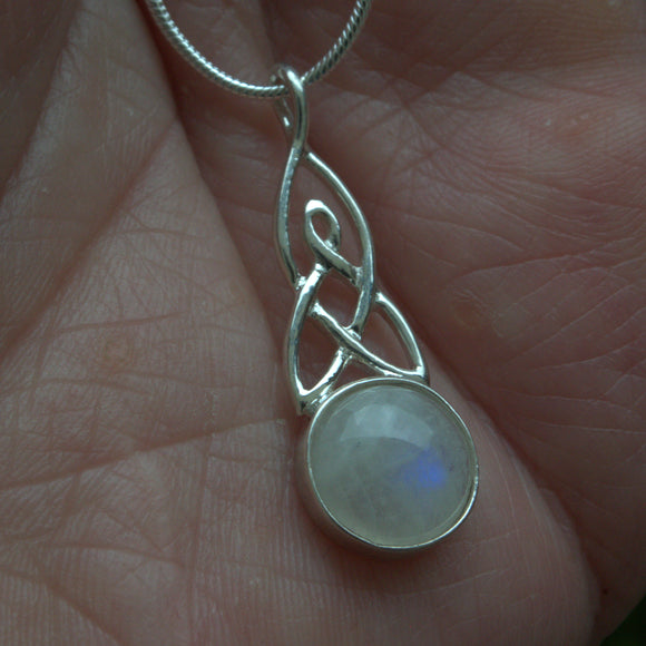 Rainbow Moonstone silver Celtic pendant