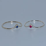 Stacking Ruby and Sapphire silver chevron rings