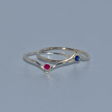 Stacking Ruby and Sapphire silver chevron rings