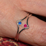 Stacking Ruby and Sapphire silver chevron rings