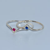 Stacking Ruby and Sapphire silver chevron rings