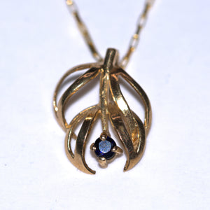Sapphire solid 9ct gold leaf necklace