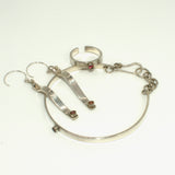 silver bracelet, earrings and ring set