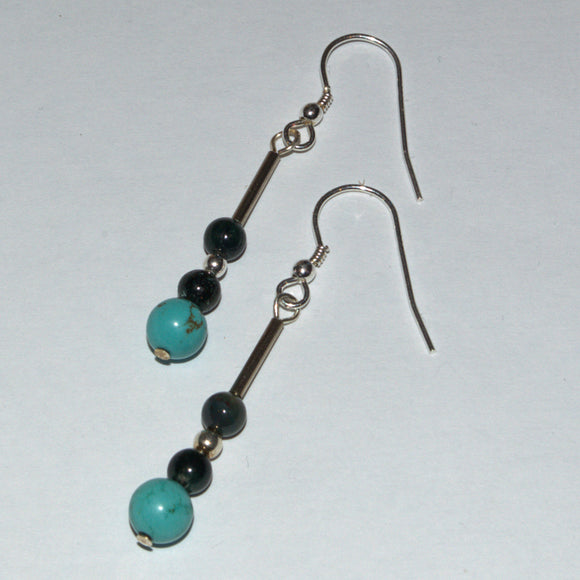 Turquoise and Moss Agate silver earrings