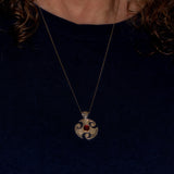 Viking style Garnet silver pendant shown on model