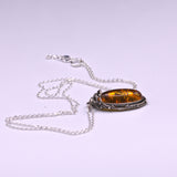 oval Baltic Amber silver pendant necklace