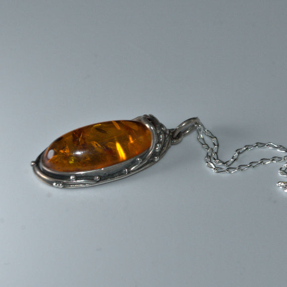 Amber and 925 silver pendant necklace