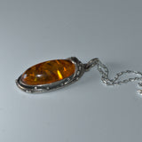 Amber and 925 silver pendant necklace