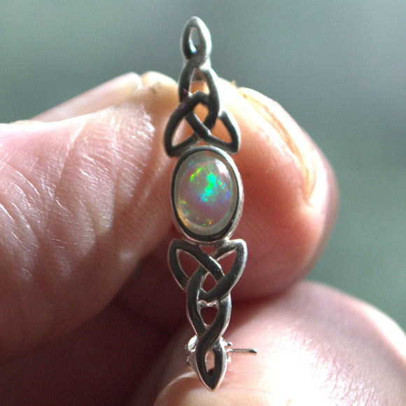 Celtic White Opal and silver brooch