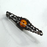 925 silver and Baltic Amber floral bar brooch back view
