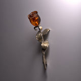 Vintage Amber and silver rose brooch