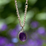 solid 925 silver and Amethyst crown gallery set pendant necklace