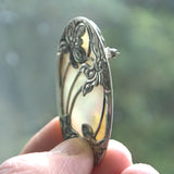 Mother-of-Pearl floral silver overlay brooch