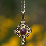 solid 9ct yellow gold and Ruby Celtic cross