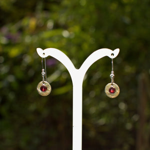 gold, silver and Garnet drop earrings