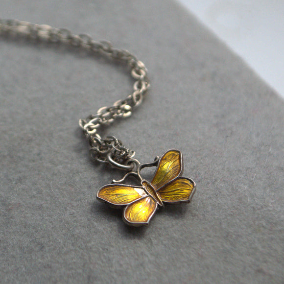 golden yellow guilloche butterfly necklace