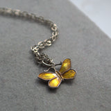 golden yellow guilloche butterfly necklace