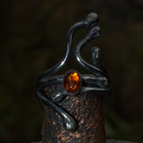 Handcrafted silver and Amber ring