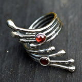 handcrafted Garnet and sterling silver open ring