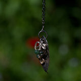 Moss Agate berry and silver leaf pendant