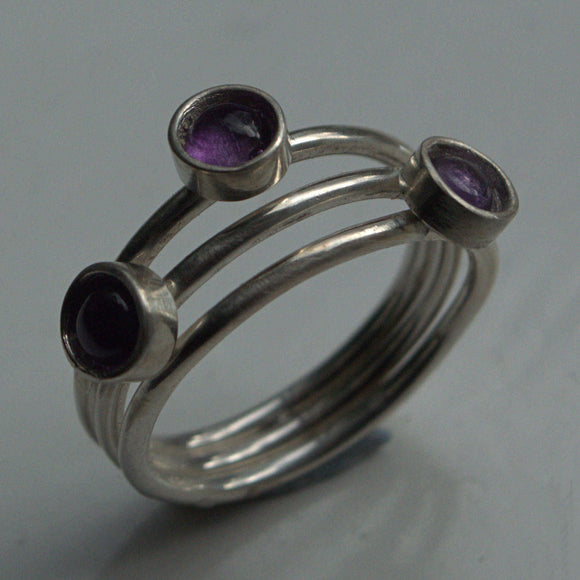 Amethyst and solid silver multistone ring