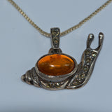 Amber, Marcasite and silver nature pendant