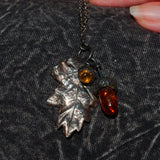 Citrine, Amber and solid silver nature pendant necklace