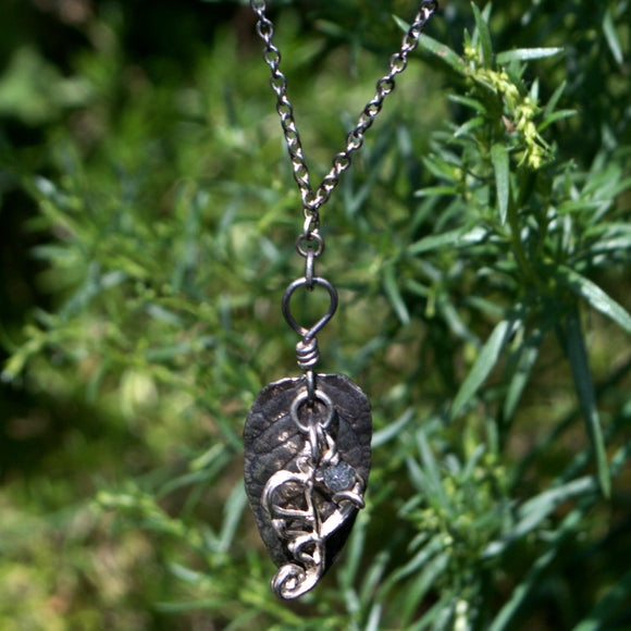 silver and Moss Agate nature pendant necklace