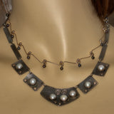 layered pearl and 925 silver necklaces