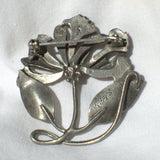 vintage pewter nature brooch, back view