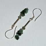 Raw Emerald and silver drop earrings