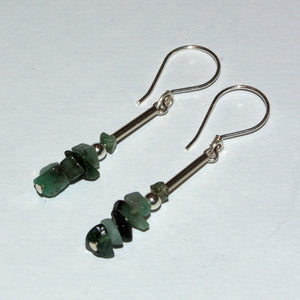 Raw Emerald and silver drop earrings