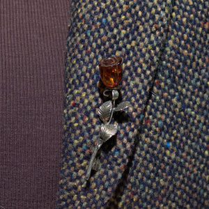 Vintage Amber and silver rose brooch
