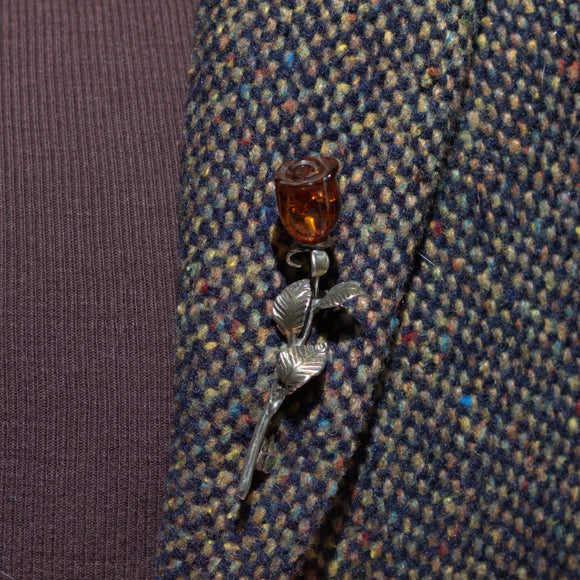 Vintage Amber and silver rose brooch