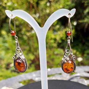 Amber and silver nature drop earrings
