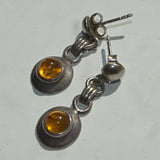 Amber and silver vintage drop stud earrings