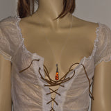 Amber solid silver necklace on model