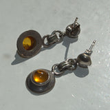 Amber and silver vintage drop stud earrings