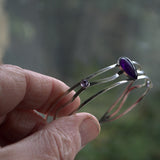 3 strand silver and Amethyst cuff bangle