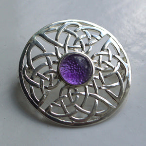 solid silver Amethyst shield brooch