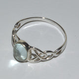 Silver Celtic Aquamarine ring size R