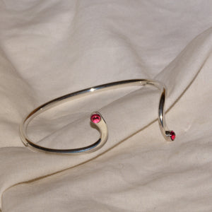 Garnet solid sterling silver open bangle