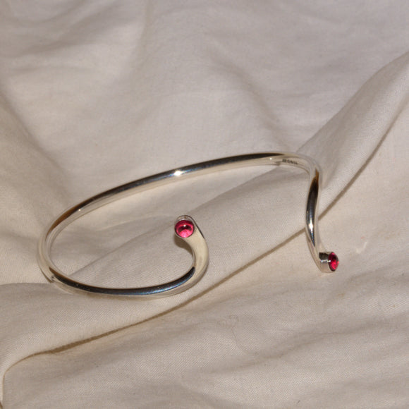 Garnet solid sterling silver open bangle