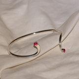 Garnet solid sterling silver open bangle