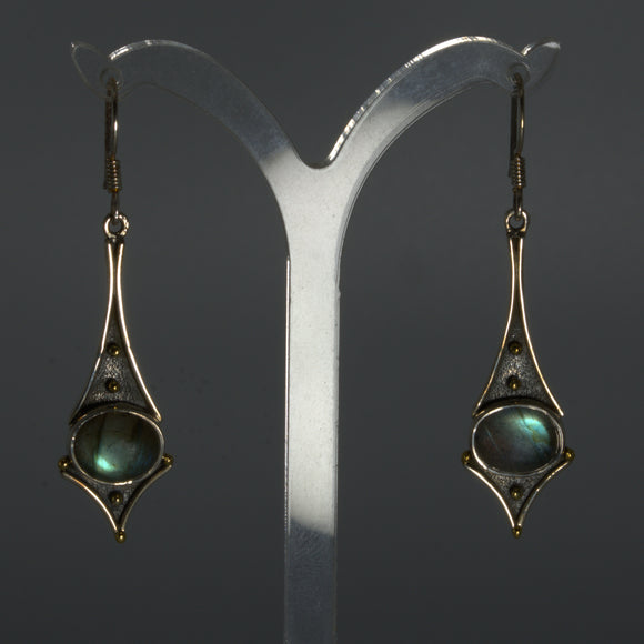 Blue Flash Labradorite silver drop earrings