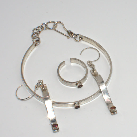 solid silver and red topaz jewellery set